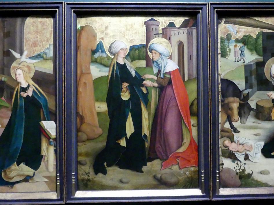Meister des Pfullendorfer Altars (1500), Pfullendorfer Altar: Verkündigung an Maria, Heimsuchung, Geburt Christi, Marientod, Pfullendorf, Stadtpfarrkirche St. Jakob, jetzt Frankfurt am Main, Städel Museum, 2. Obergeschoss, Saal 4, um 1497–1503, Bild 3/6