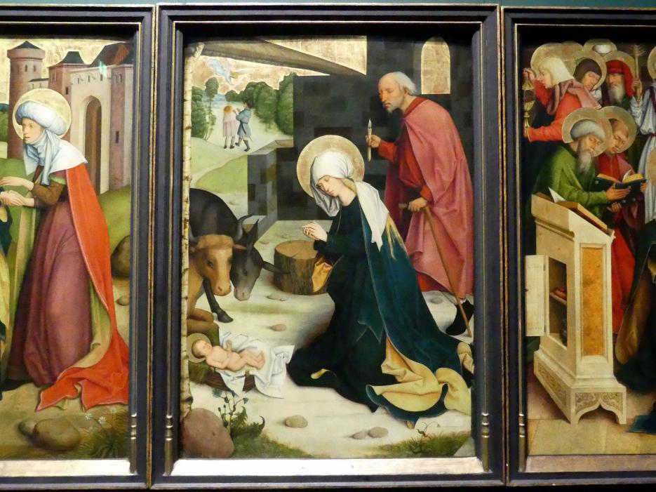 Meister des Pfullendorfer Altars (1500), Pfullendorfer Altar: Verkündigung an Maria, Heimsuchung, Geburt Christi, Marientod, Pfullendorf, Stadtpfarrkirche St. Jakob, jetzt Frankfurt am Main, Städel Museum, 2. Obergeschoss, Saal 4, um 1497–1503, Bild 4/6