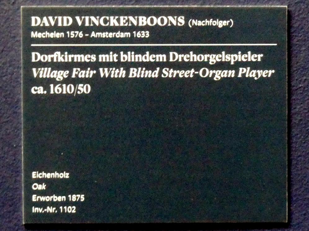 David Vinckboons (Nachfolger) (1610–1632), Dorfkirmes mit blindem Drehorgelspieler, Frankfurt am Main, Städel Museum, 2. Obergeschoss, Saal 5, um 1610–1650, Bild 2/2