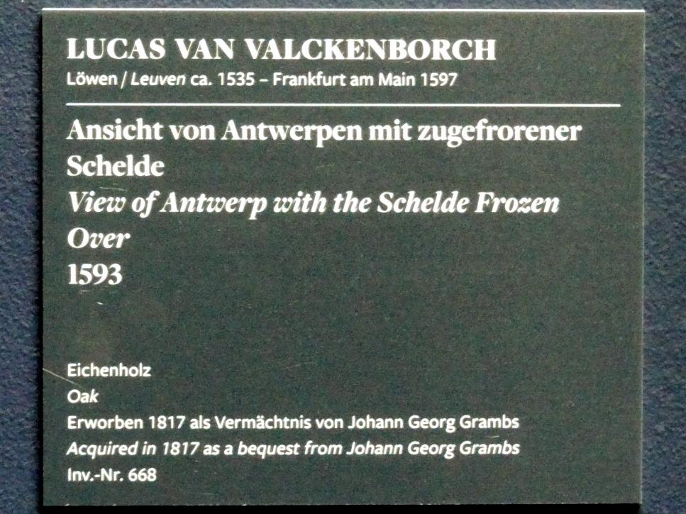 Lucas van Valckenborch (1556–1595), Ansicht von Antwerpen mit zugefrorener Schelde, Frankfurt am Main, Städel Museum, 2. Obergeschoss, Saal 5, 1593, Bild 2/2