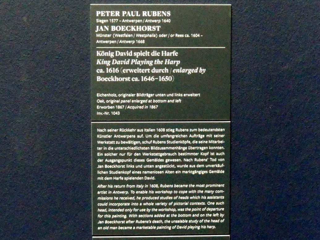 Peter Paul Rubens (1598–1650), König David spielt die Harfe, Frankfurt am Main, Städel Museum, 2. Obergeschoss, Saal 5, um 1616, Bild 2/2