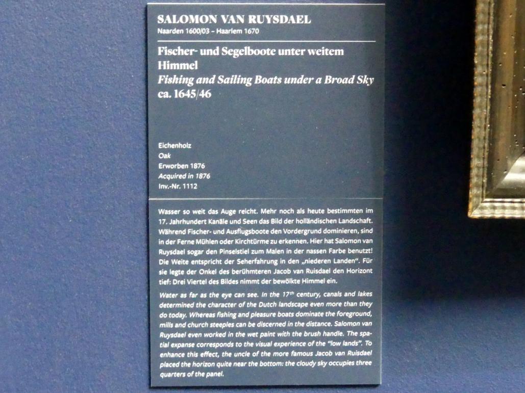 Salomon van Ruysdael (1631–1665), Fischer- und Segelboote unter weitem Himmel, Frankfurt am Main, Städel Museum, 2. Obergeschoss, Saal 7, um 1645–1646, Bild 2/2
