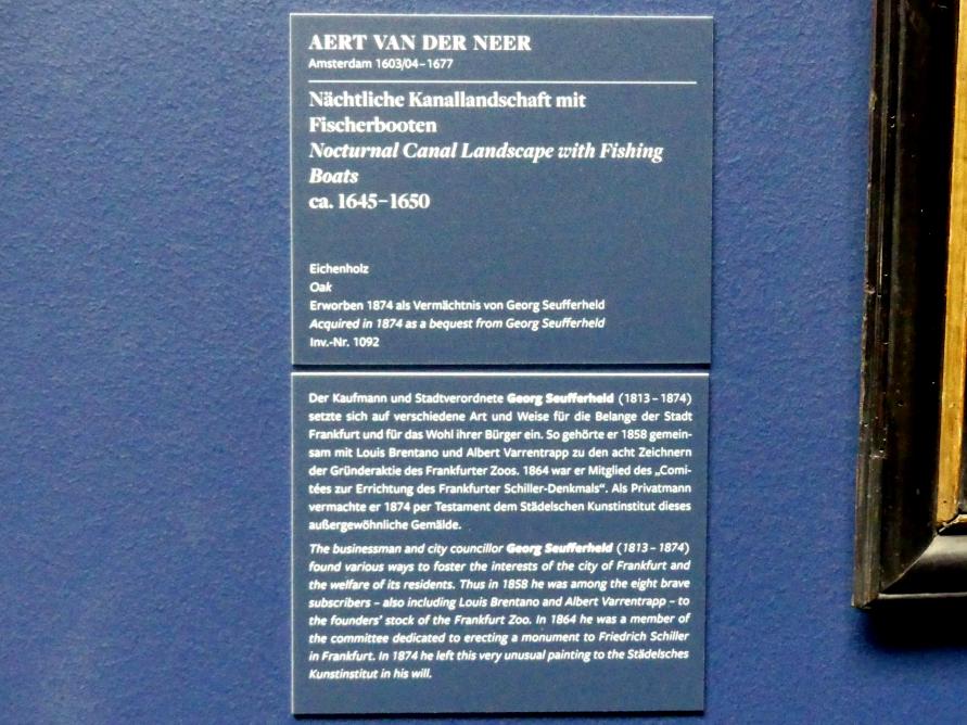 Aert van der Neer (1635–1667), Nächtliche Kanallandschaft mit Fischerbooten, Frankfurt am Main, Städel Museum, 2. Obergeschoss, Saal 7, um 1645–1650, Bild 2/2