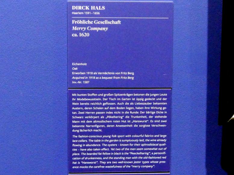Dirck Hals (1620–1656), Fröhliche Gesellschaft, Frankfurt am Main, Städel Museum, 2. Obergeschoss, Saal 9, um 1620, Bild 2/2