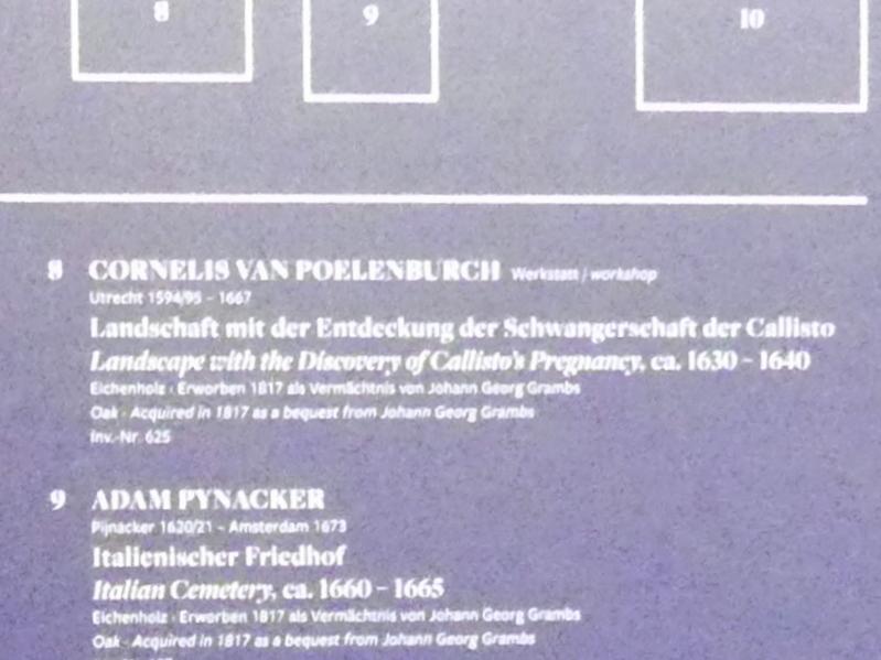 Cornelis van Poelenburgh (1620–1646), Landschaft mit der Entdeckung der Schwangerschaft der Callisto, Frankfurt am Main, Städel Museum, 2. Obergeschoss, Saal 10, um 1630–1640, Bild 2/2