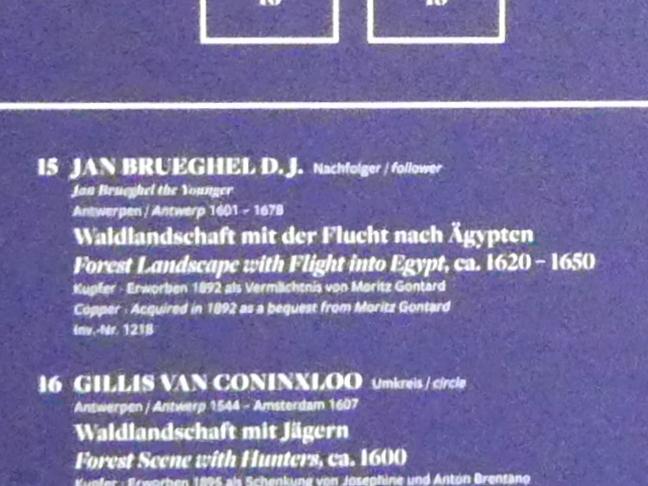 Jan Brueghel der Jüngere (Nachfolger) (1635), Waldlandschaft mit der Flucht nach Ägypten, Frankfurt am Main, Städel Museum, 2. Obergeschoss, Saal 10, um 1620–1650, Bild 2/2