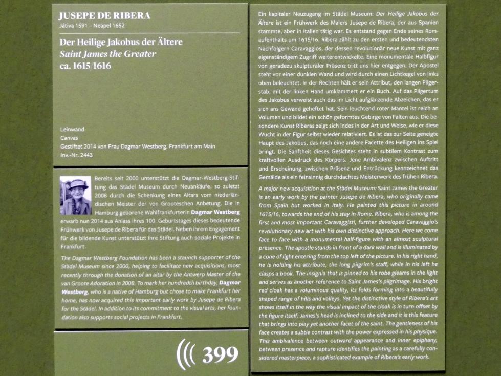 Jusepe de Ribera (1607–1650), Der Heilige Jakobus der Ältere, Frankfurt am Main, Städel Museum, 2. Obergeschoss, Saal 11, um 1615–1616, Bild 2/2