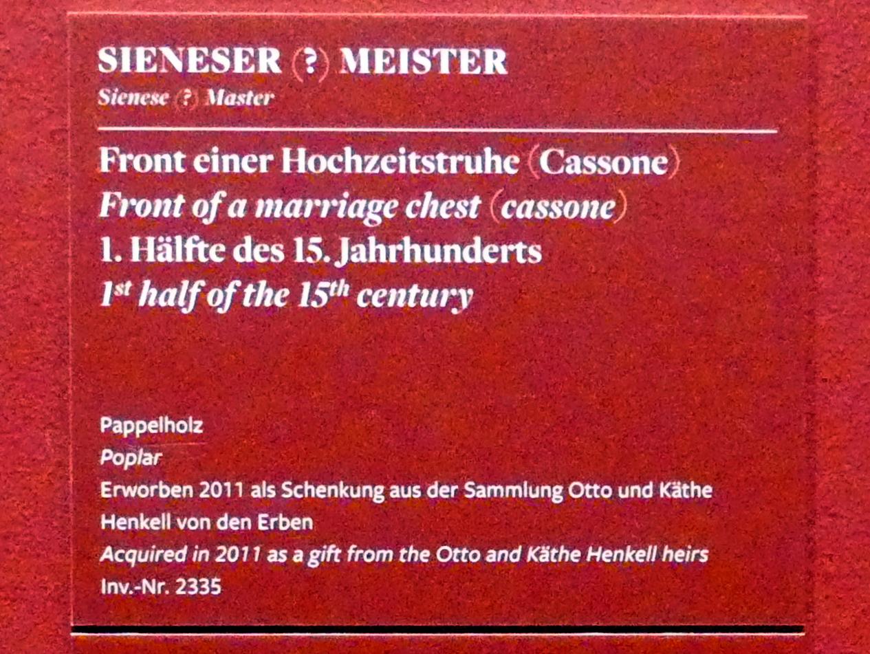 Front einer Hochzeitstruhe (Cassone), Frankfurt am Main, Städel Museum, 2. Obergeschoss, Saal 12, 1. Hälfte 15. Jhd., Bild 2/4