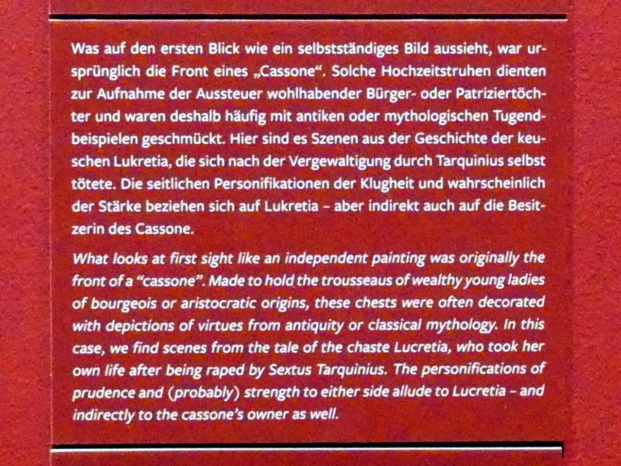 Front einer Hochzeitstruhe (Cassone), Frankfurt am Main, Städel Museum, 2. Obergeschoss, Saal 12, 1. Hälfte 15. Jhd., Bild 3/4