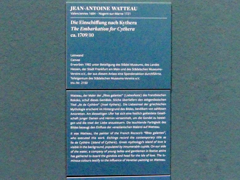 Antoine Watteau (Jean-Antoine Watteau) (1709–1720), Die Einschiffung nach Kythera, Frankfurt am Main, Städel Museum, 2. Obergeschoss, Saal 17, um 1709–1710, Bild 2/2