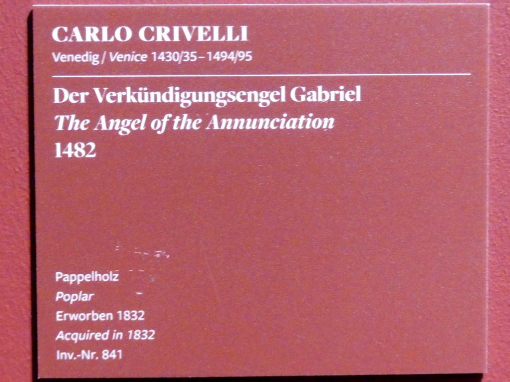 Carlo Crivelli (1472–1492), Der Verkündigungsengel Gabriel, Frankfurt am Main, Städel Museum, 2. Obergeschoss, Saal 13, 1482, Bild 2/2