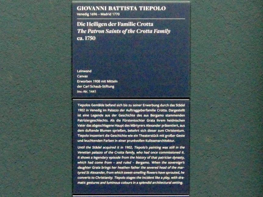 Giovanni Battista Tiepolo (1715–1785), Die Heiligen der Familie Crotta, Frankfurt am Main, Städel Museum, 2. Obergeschoss, Saal 14, um 1750, Bild 2/2
