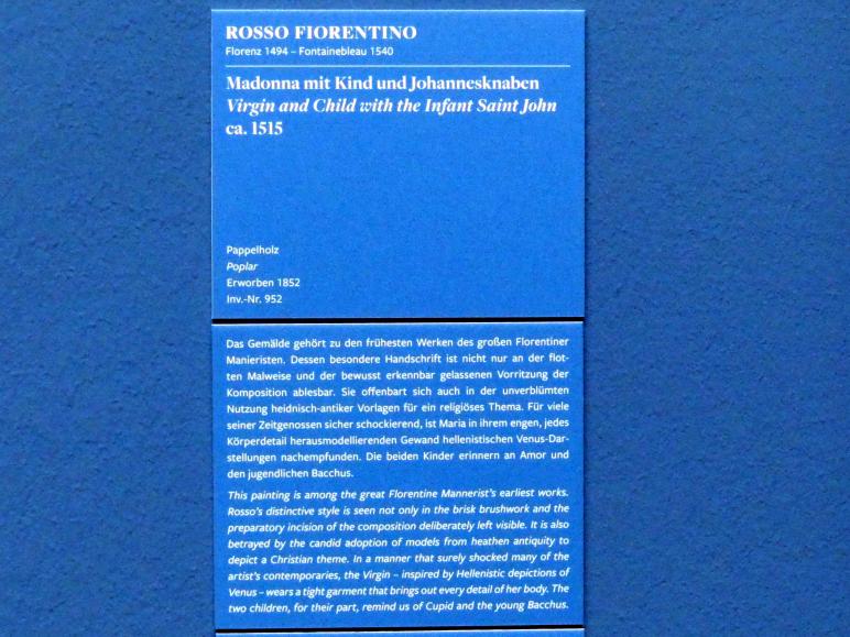 Giovan Battista di Jacopo (Rosso Fiorentino) (1515–1535), Madonna mit Kind und Johannesknaben, Frankfurt am Main, Städel Museum, 2. Obergeschoss, Saal 15, um 1515, Bild 2/2