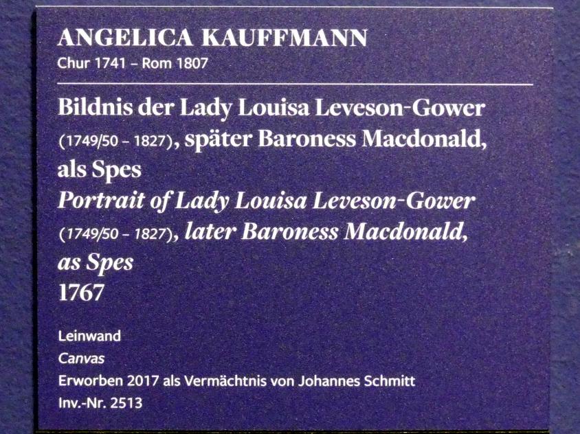 Angelika Kauffmann (1760–1798), Bildnis der Lady Louisa Leveson-Gower (1749/50-1827), später Baroness Macdonald als Spes, Frankfurt am Main, Städel Museum, 2. Obergeschoss, Saal 18, 1767, Bild 2/2