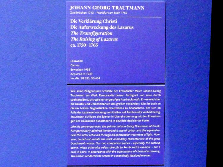 Johann Georg Trautmann (1757–1761), Die Verklärung Christi, Frankfurt am Main, Städel Museum, 2. Obergeschoss, Saal 18, um 1750–1765, Bild 3/3