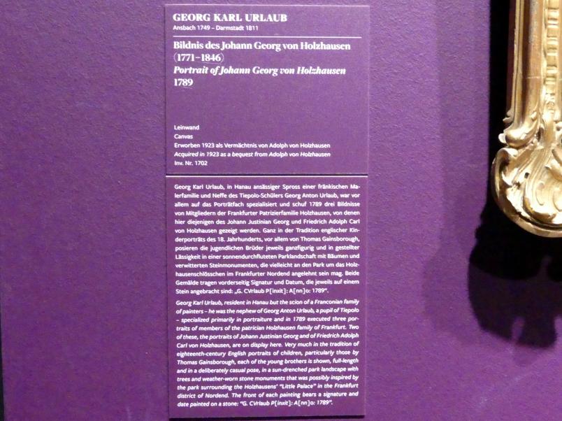 Georg Carl Samuel Urlaub (1765–1789), Bildnis des Johann Georg von Holzhausen (1771-1846), Frankfurt am Main, Städel Museum, 2. Obergeschoss, Saal 20, 1789, Bild 2/2