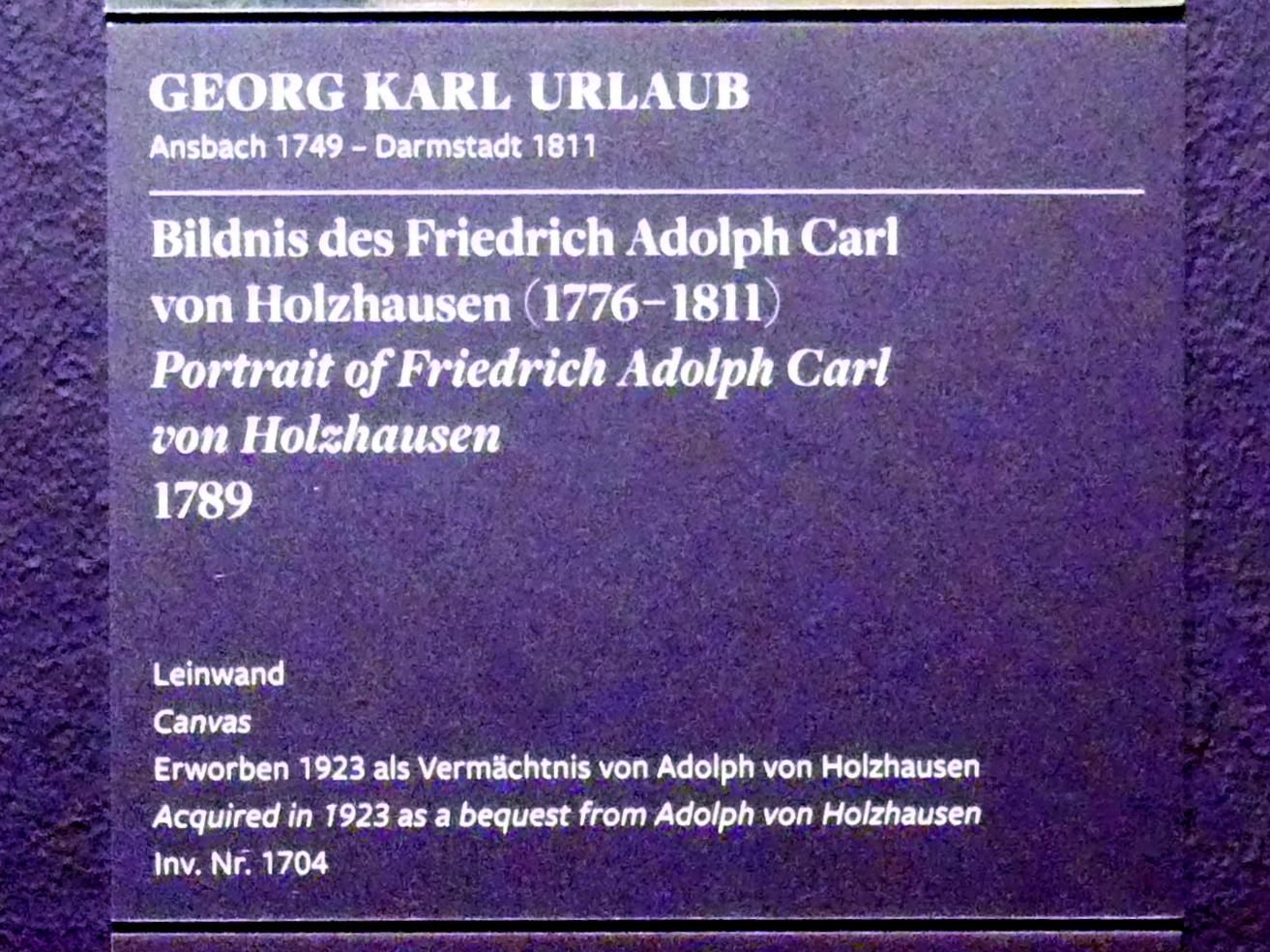 Georg Carl Samuel Urlaub (1765–1789), Bildnis des Friedrich Adolph Carl von Holzhausen (1776-1811), Frankfurt am Main, Städel Museum, 2. Obergeschoss, Saal 20, 1789, Bild 3/4