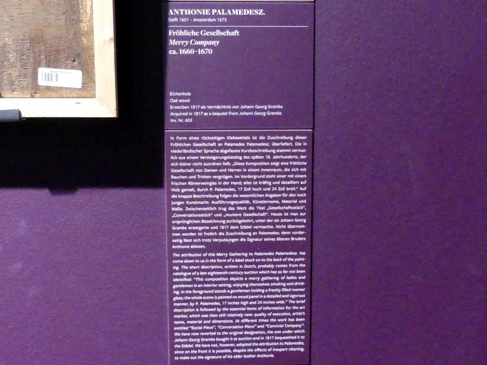 Anthonie Palamedesz. (1635–1665), Fröhliche Gesellschaft, Frankfurt am Main, Städel Museum, 2. Obergeschoss, Saal 20, um 1660–1670, Bild 3/3