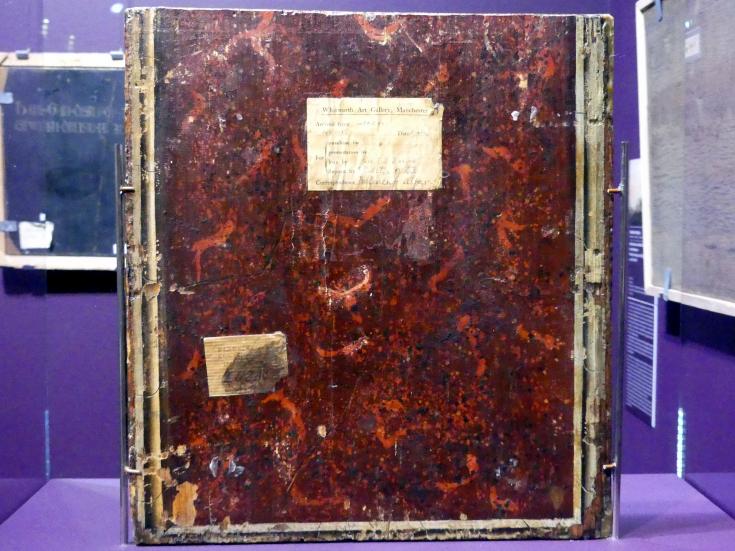 Meister der Madonna von Covarrubias (1450), Ruhe auf der Flucht nach Ägypten, Rückseite: Fingierte Marmorplatte in Steinrahmen, Frankfurt am Main, Städel Museum, 2. Obergeschoss, Saal 20, um 1450, Bild 2/4