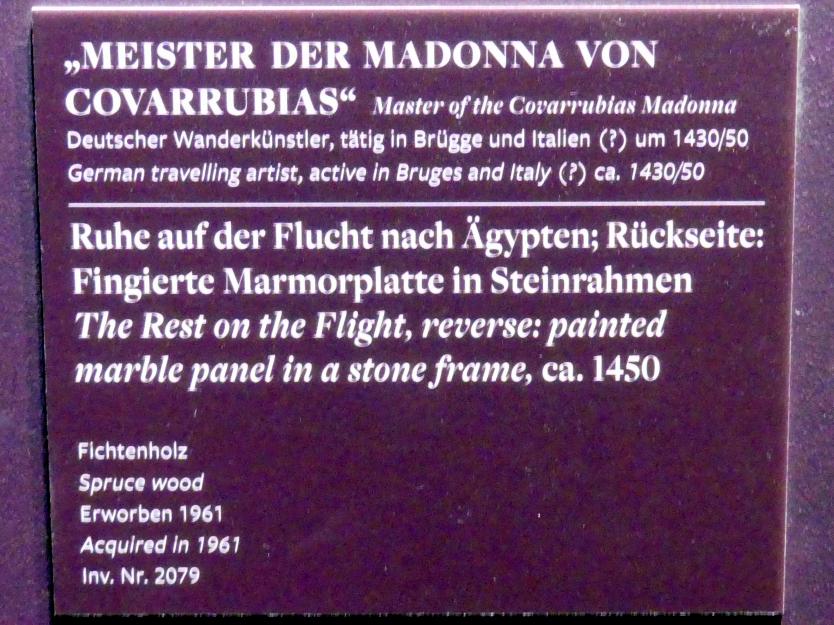 Meister der Madonna von Covarrubias (1450), Ruhe auf der Flucht nach Ägypten, Rückseite: Fingierte Marmorplatte in Steinrahmen, Frankfurt am Main, Städel Museum, 2. Obergeschoss, Saal 20, um 1450, Bild 3/4