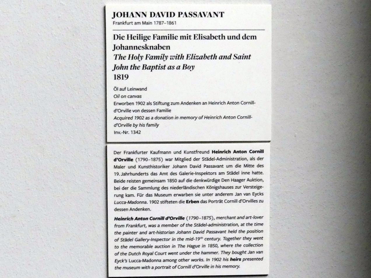 Johann David Passavant (1818–1819), Die heilige Familie mit Elisabeth und dem Johannesknaben, Frankfurt am Main, Städel Museum, 1. Obergeschoss, Saal 1, 1819, Bild 2/2