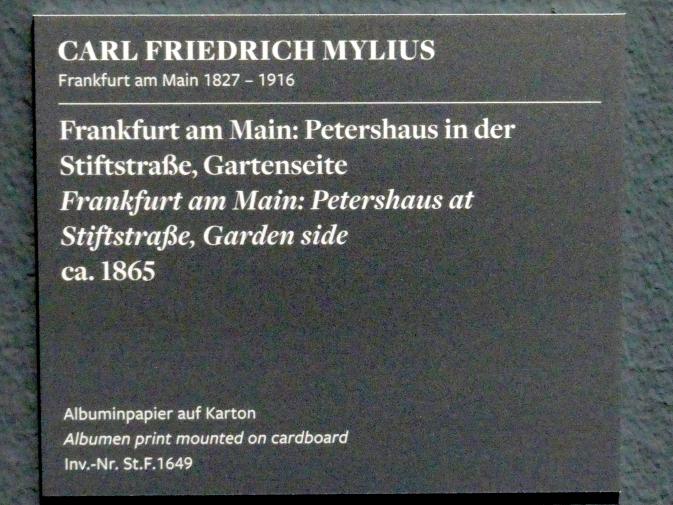 Carl Friedrich Mylius (1855–1870), Frankfurt am Main: Petershaus in der Stiftstraße, Gartenseite, Frankfurt am Main, Städel Museum, 1. Obergeschoss, Saal 3, um 1865, Bild 2/2