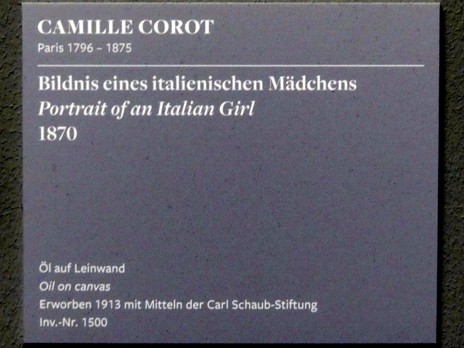 Jean-Baptiste Camille Corot (1823–1874), Bildnis eines italienischen Mädchens, Frankfurt am Main, Städel Museum, 1. Obergeschoss, Saal 4, 1870, Bild 2/2
