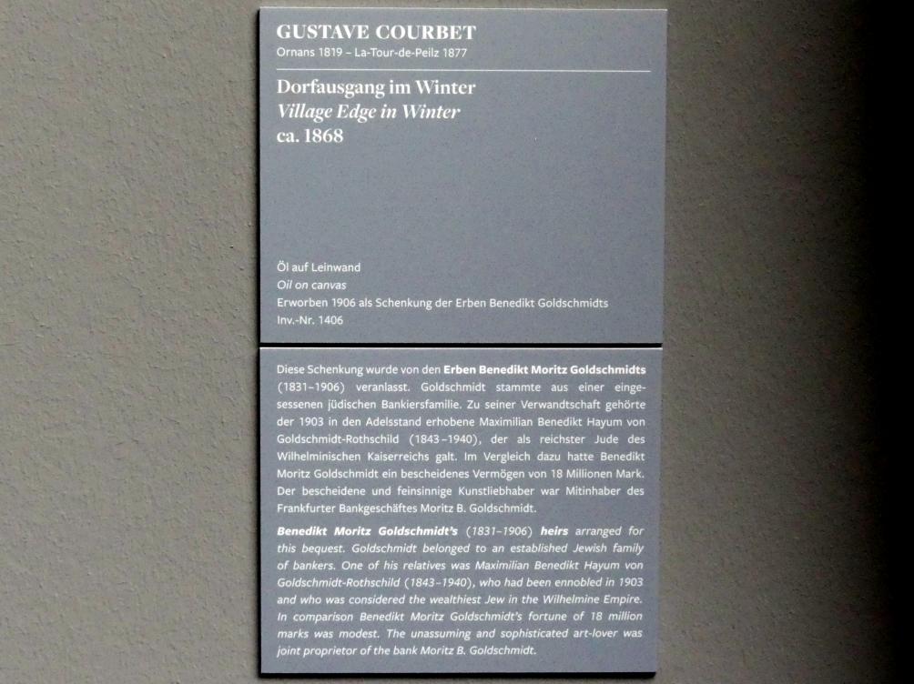 Gustave Courbet (1849–1874), Dorfausgang im Winter, Frankfurt am Main, Städel Museum, 1. Obergeschoss, Saal 4, um 1868, Bild 2/2