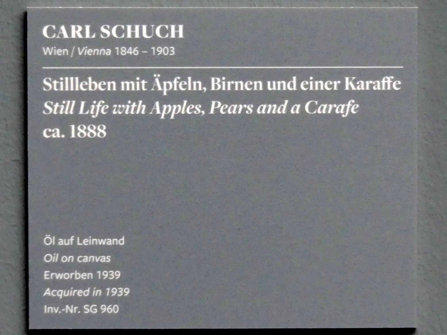 Carl Schuch (1876–1890), Stillleben mit Äpfeln, Birnen und einer Karaffe, Frankfurt am Main, Städel Museum, 1. Obergeschoss, Saal 5, um 1888, Bild 2/2