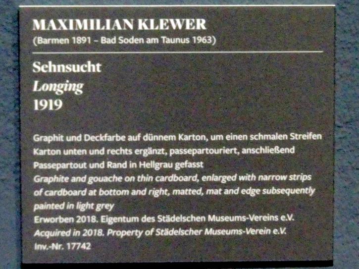Maximilian Klewer (1907–1936), Sehnsucht, Frankfurt am Main, Städel Museum, 1. Obergeschoss, Saal 7, 1919, Bild 2/2