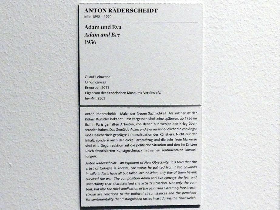 Anton Räderscheidt (1926–1936), Adam und Eva, Frankfurt am Main, Städel Museum, 1. Obergeschoss, Saal 15, 1936, Bild 2/2
