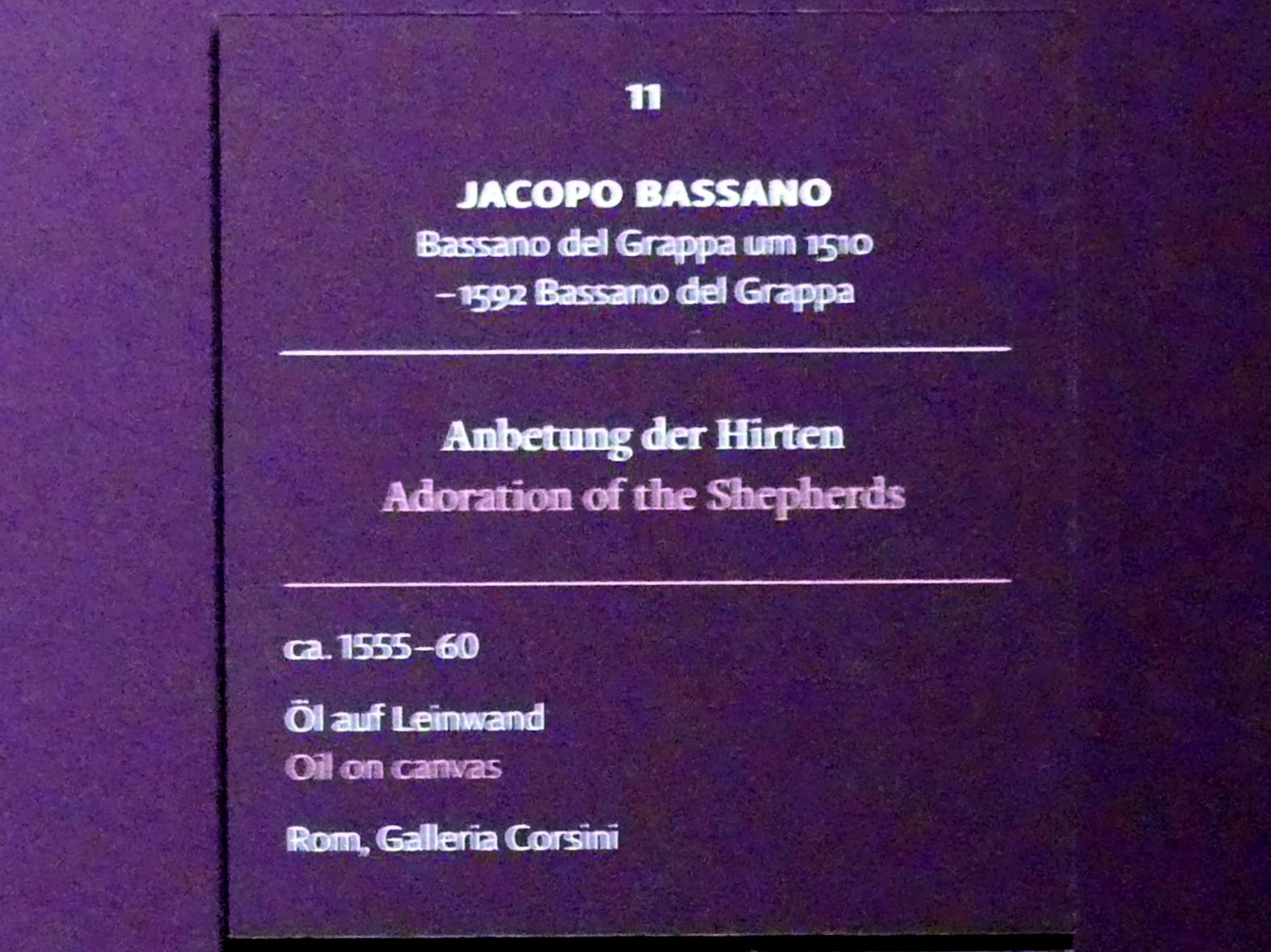 Jacopo Bassano (da Ponte) (1539–1590), Anbetung der Hirten, Frankfurt, Städel, Ausstellung "Tizian und die Renaissance in Venedig" vom 13.02. - 26.05.2019, Teil 1, Raum 2, um 1555–1560, Bild 2/3