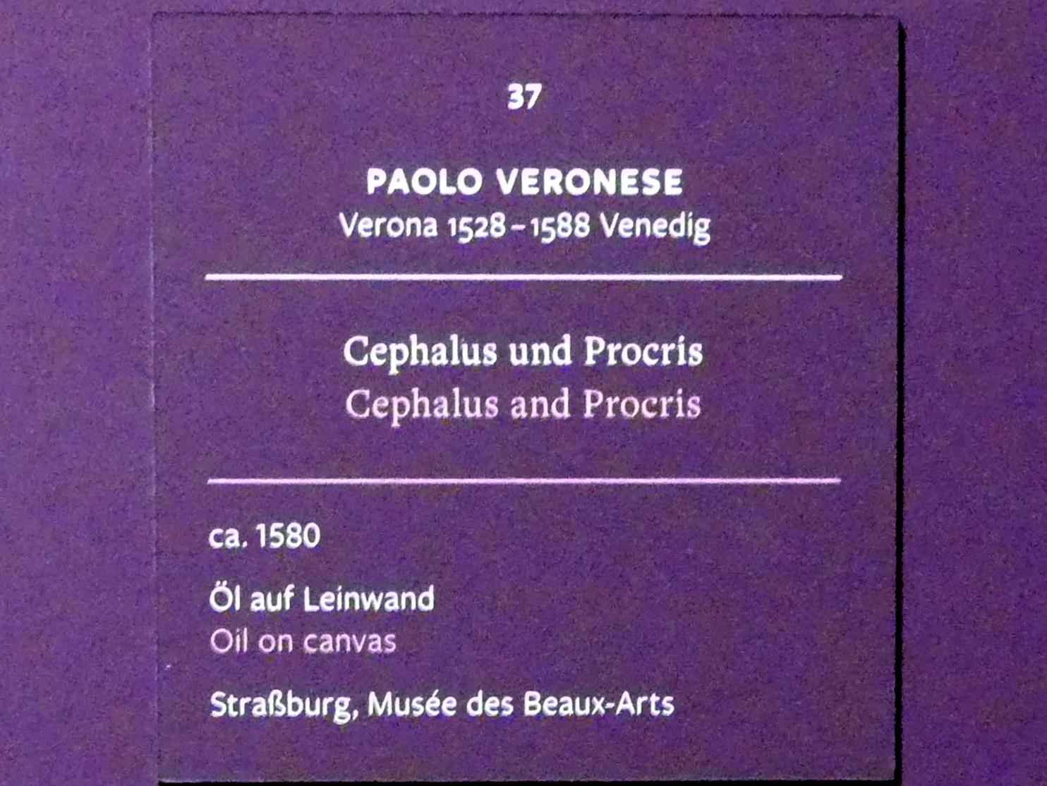 Paolo Caliari (Veronese) (1547–1587), Cephalus und Procris, Frankfurt, Städel, Ausstellung "Tizian und die Renaissance in Venedig" vom 13.02. - 26.05.2019, Teil 1, Raum 4, um 1580, Bild 3/5