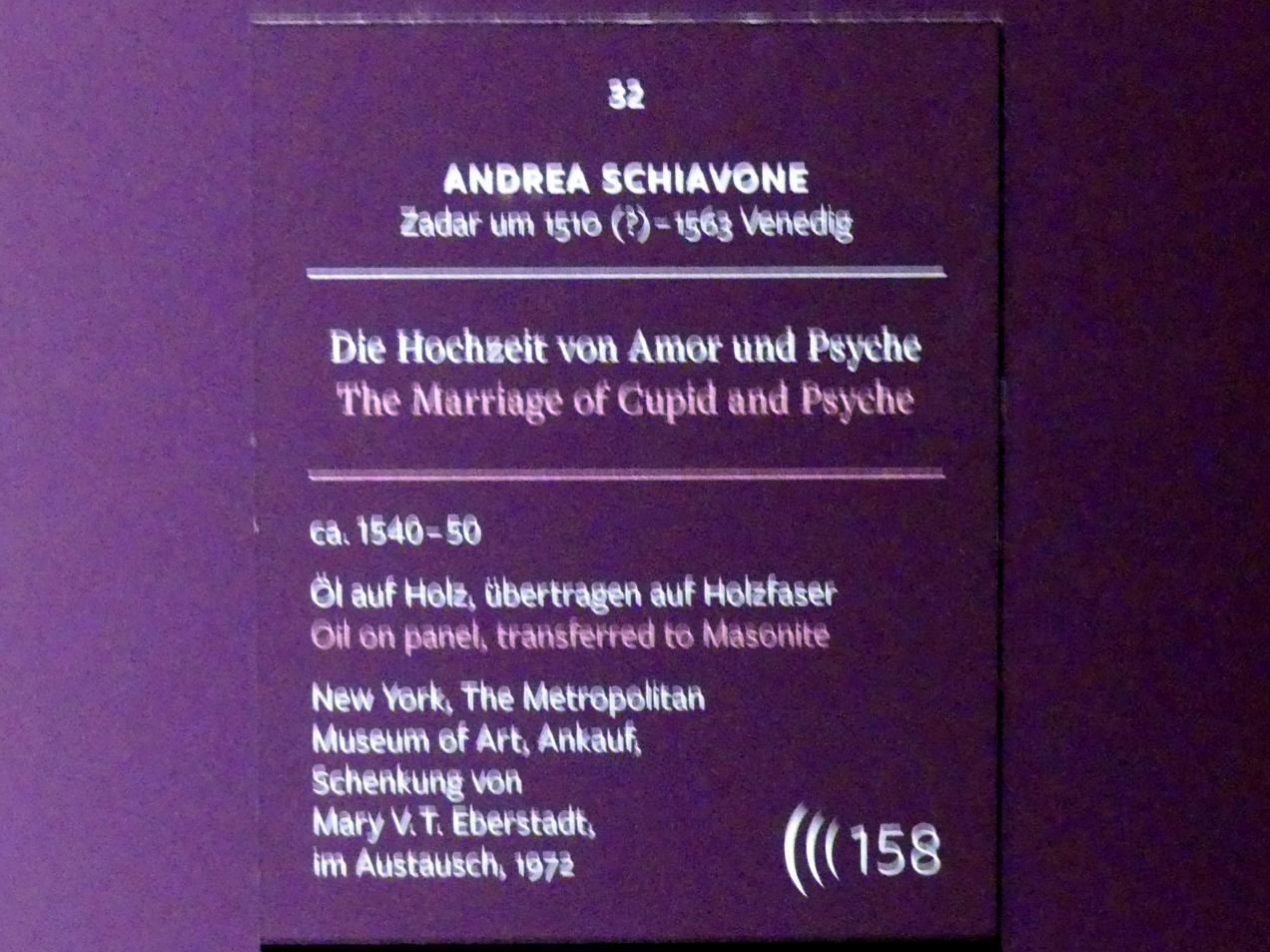 Andrea Schiavone (1542–1545), Die Hochzeit von Amor und Psyche, Frankfurt, Städel, Ausstellung "Tizian und die Renaissance in Venedig" vom 13.02. - 26.05.2019, Teil 1, Raum 4, um 1540–1550, Bild 2/2