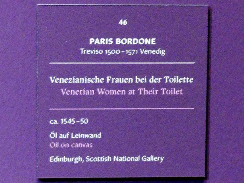 Paris Bordone (1523–1560), Venezianische Frauen bei der Toilette, Frankfurt, Städel, Ausstellung "Tizian und die Renaissance in Venedig" vom 13.02. - 26.05.2019, Teil 1, Raum 5, um 1545–1550, Bild 2/2