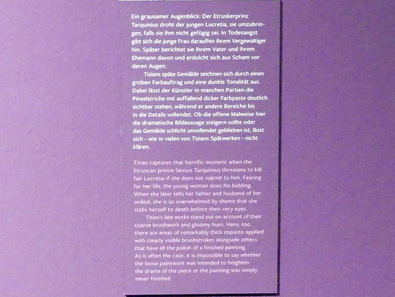Tiziano Vecellio (Tizian) (1509–1575), Tarquinius und Lucretia, Frankfurt, Städel, Ausstellung "Tizian und die Renaissance in Venedig" vom 13.02. - 26.05.2019, Teil 2, Raum 2, um 1570–1575, Bild 3/3