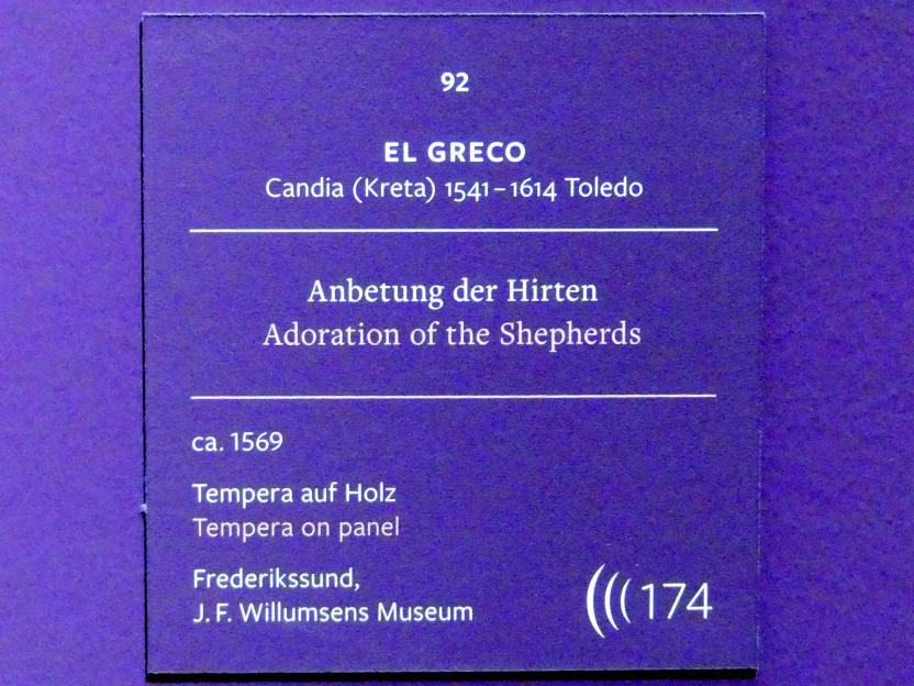El Greco (Domínikos Theotokópoulos) (1567–1613), Anbetung der Hirten, Frankfurt, Städel, Ausstellung "Tizian und die Renaissance in Venedig" vom 13.02. - 26.05.2019, Teil 2, Raum 4, um 1569, Bild 2/2