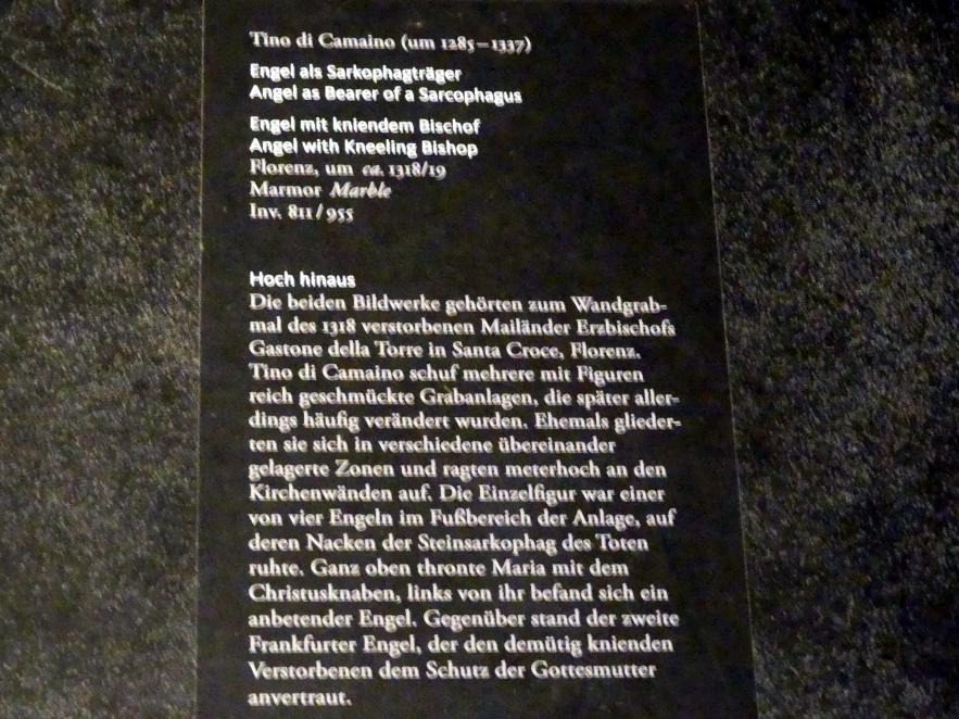 Tino di Camaino (1315–1335), Engel mit kniendem Bischof, Florenz, Franziskanerkirche Santa Croce, jetzt Frankfurt am Main, Liebieghaus Skulpturensammlung, Mittelalter 1 - Tradition und Aufbruch, um 1318–1319, Bild 2/2