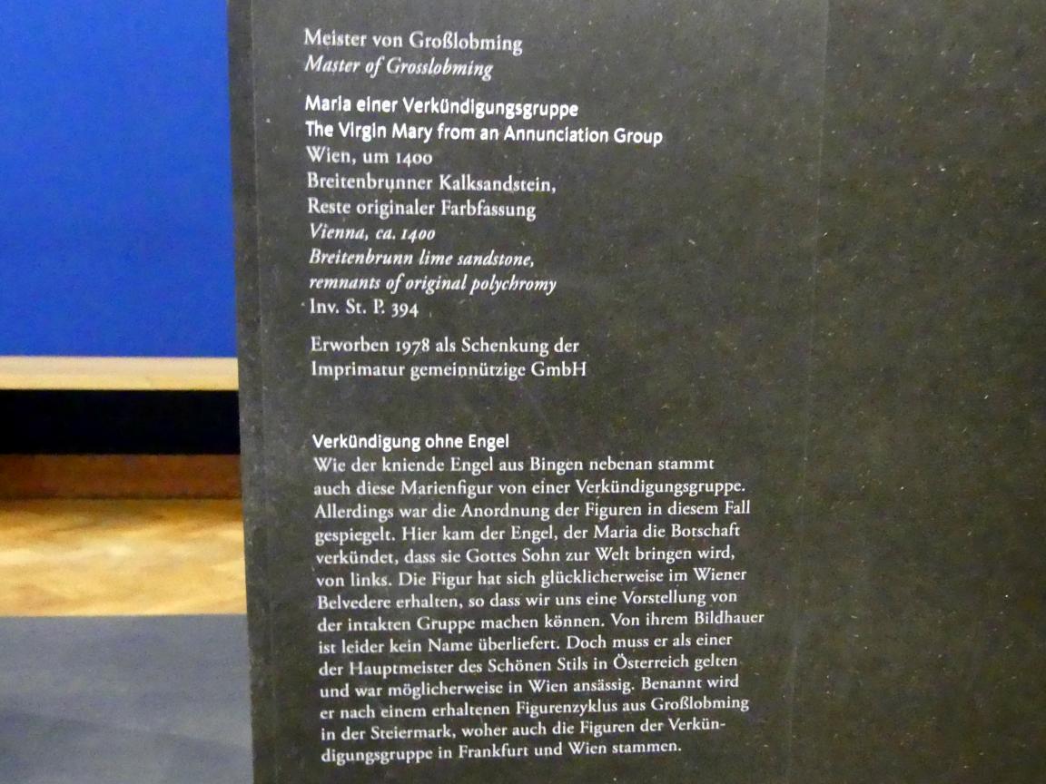 Meister von Großlobming (1395–1400), Maria einer Verkündigungsgruppe, Frankfurt am Main, Liebieghaus Skulpturensammlung, Mittelalter 2 - Schöner Stil und neue Wirklichkeit, um 1400, Bild 2/2