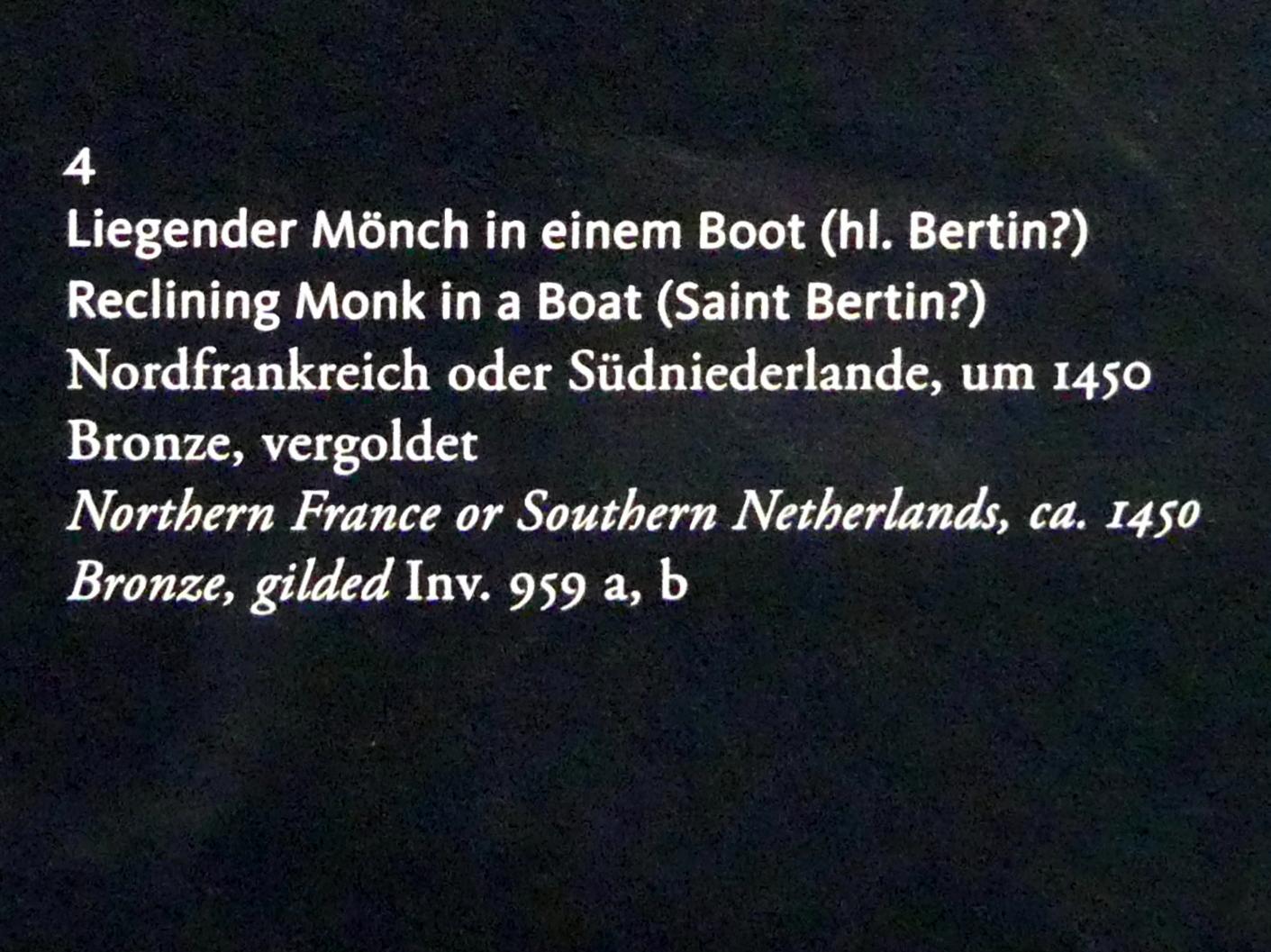Liegender Mönch in einem Boot (hl. Bertin?), Frankfurt am Main, Liebieghaus Skulpturensammlung, Mittelalter 3 - große Kunst im kleinen Format, um 1450, Bild 2/2