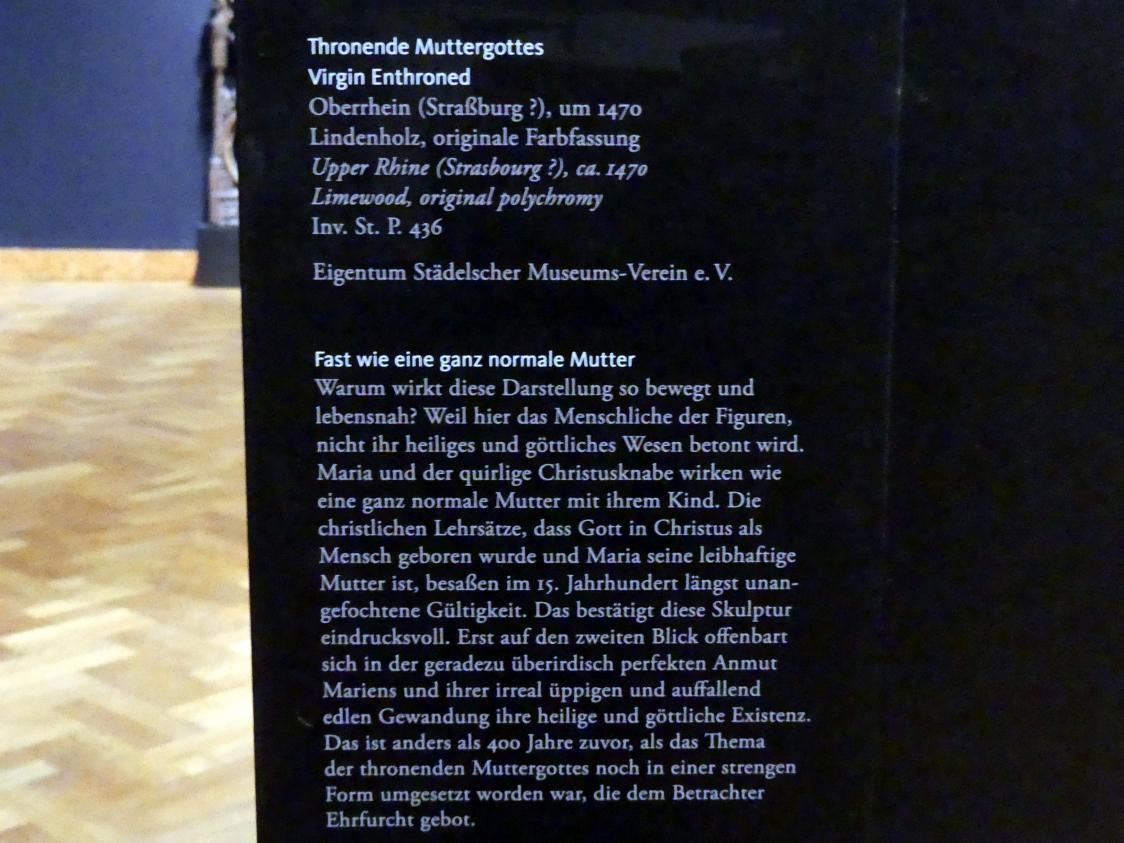 Thronende Muttergottes, Frankfurt am Main, Liebieghaus Skulpturensammlung, Mittelalter 5 - der Erfolg der neuen Kunst, um 1470, Bild 2/2