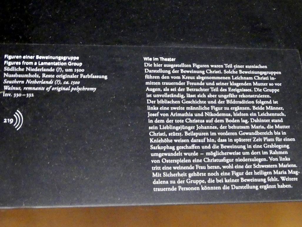 Figuren einer Beweinungsgruppe, Frankfurt am Main, Liebieghaus Skulpturensammlung, Mittelalter 5 - der Erfolg der neuen Kunst, um 1500, Bild 3/3