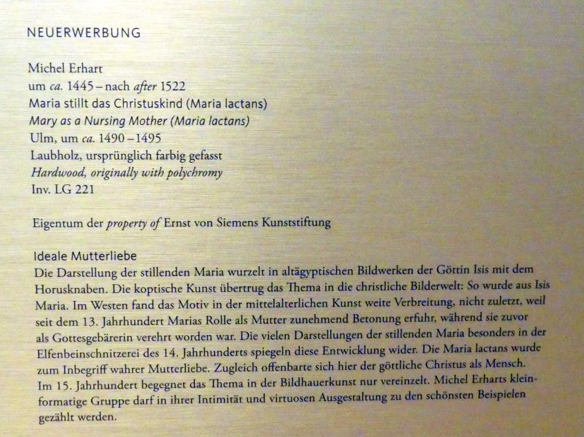 Michel Erhart (1472–1516), Maria stillt das Jesuskind, Frankfurt am Main, Liebieghaus Skulpturensammlung, Mittelalter 5 - der Erfolg der neuen Kunst, um 1490–1495, Bild 2/2