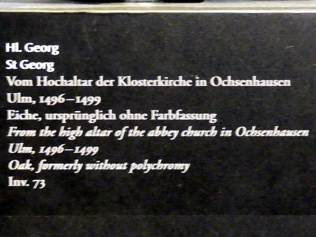 Hl. Georg, Ochsenhausen, ehem. Benediktinerkloster, ehem. Kloster-, jetzt Stadtpfarrkirche St. Georg, jetzt Frankfurt am Main, Liebieghaus Skulpturensammlung, Mittelalter 5 - der Erfolg der neuen Kunst, um 1496–1499, Bild 3/3