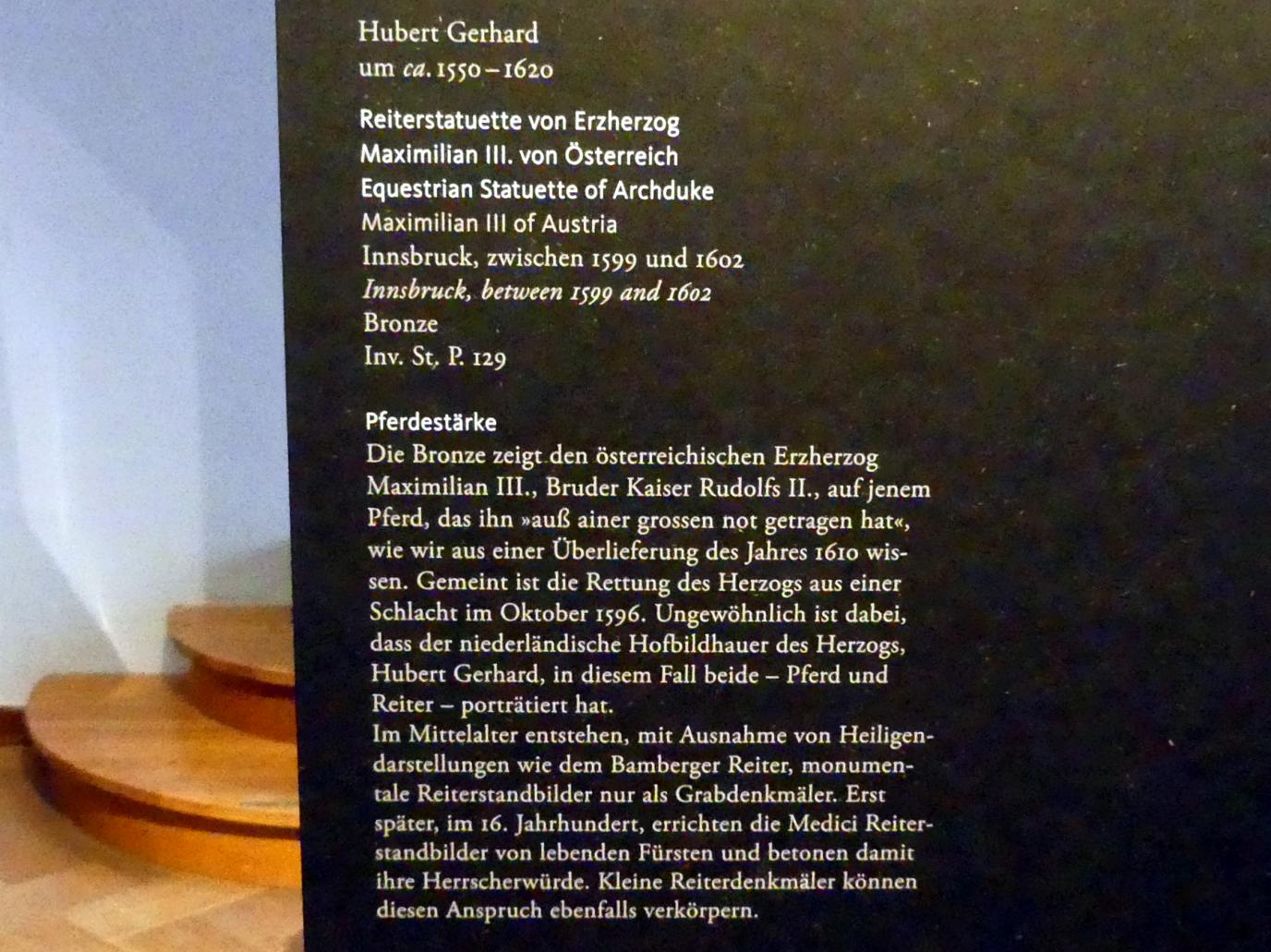 Hubert Gerhard (1591–1605), Reiterstatue von Erzherzog Maximilian III. von Österreich, Frankfurt am Main, Liebieghaus Skulpturensammlung, Renaissance, um 1599–1602, Bild 3/3