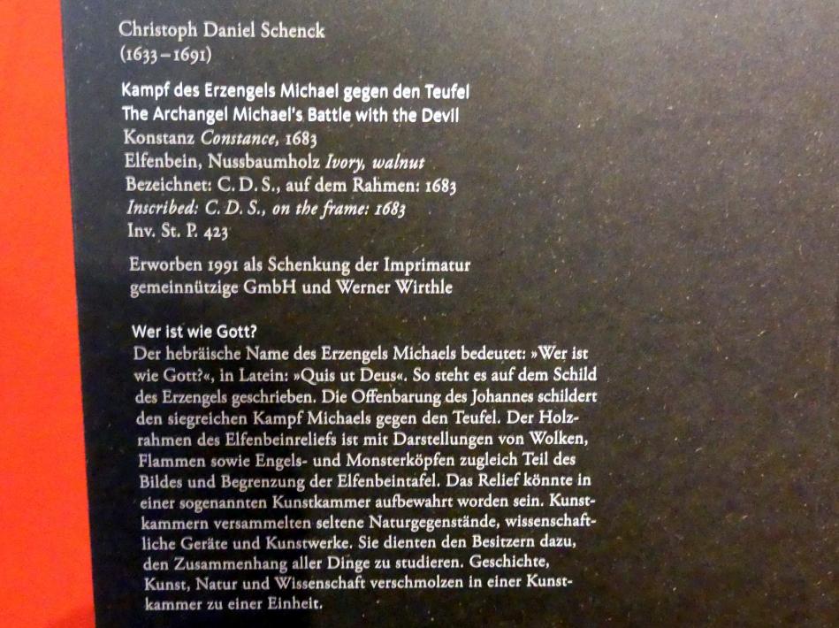 Christoph Daniel Schenck (1675–1685), Kampf des Erzengels Michael gegen den Teufel, Frankfurt am Main, Liebieghaus Skulpturensammlung, Barock - barockes Theater, 1683, Bild 2/2