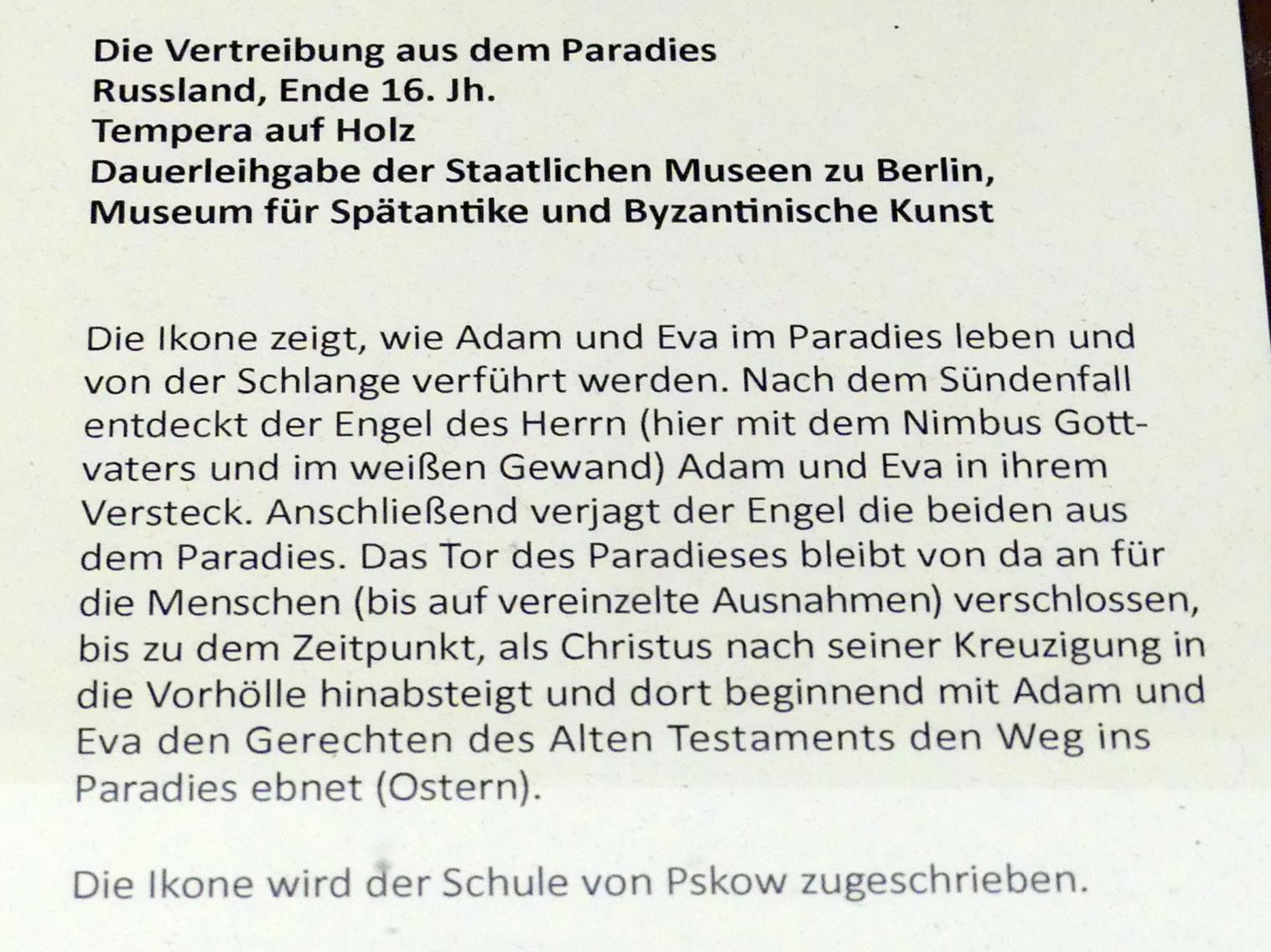 Die Vertreibung aus dem Paradies, Frankfurt am Main, Ikonen-Museum, Erdgeschoss, Ende 16. Jhd., Bild 2/2