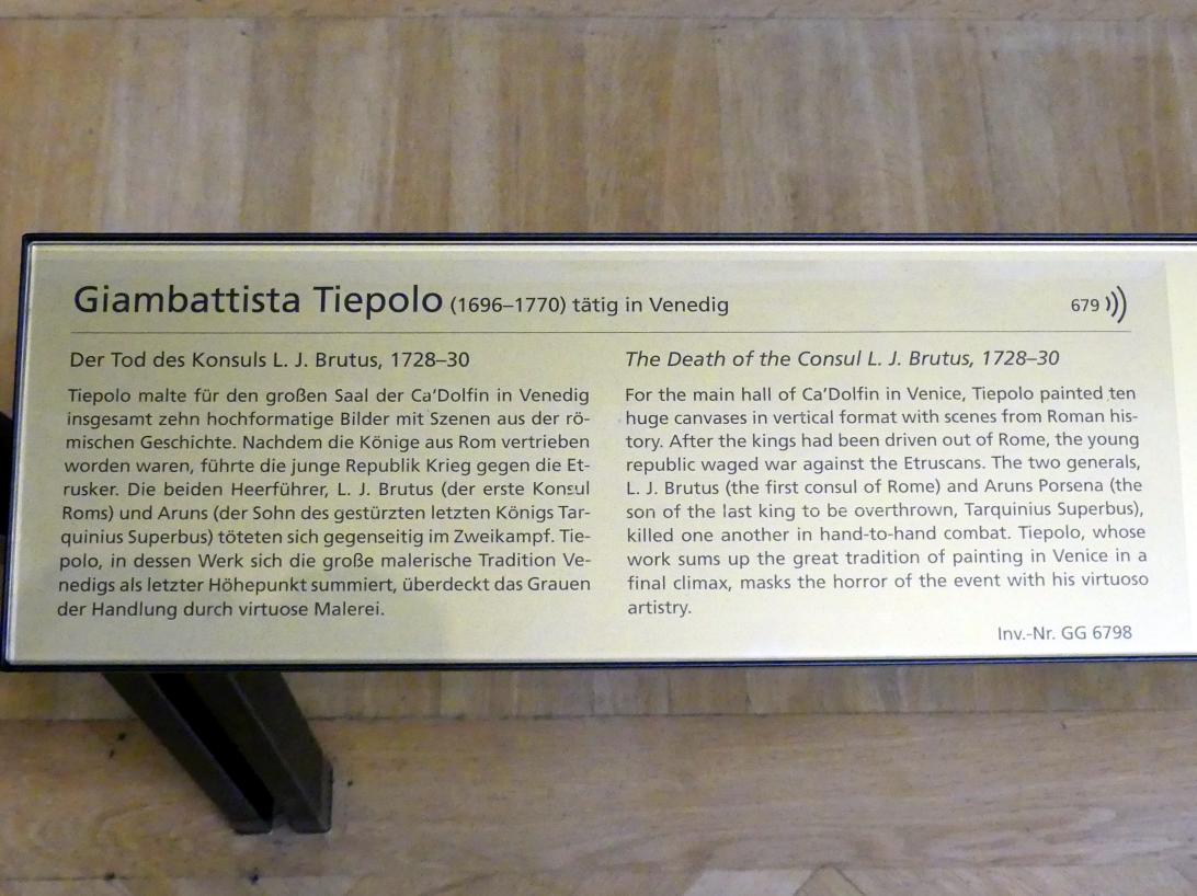 Giovanni Battista Tiepolo (1715–1785), Der Tod des Konsuls L. J. Brutus, Venedig, Palazzo Secco Dolfin, jetzt Wien, Kunsthistorisches Museum, Saal VII, 1728–1730, Bild 2/2