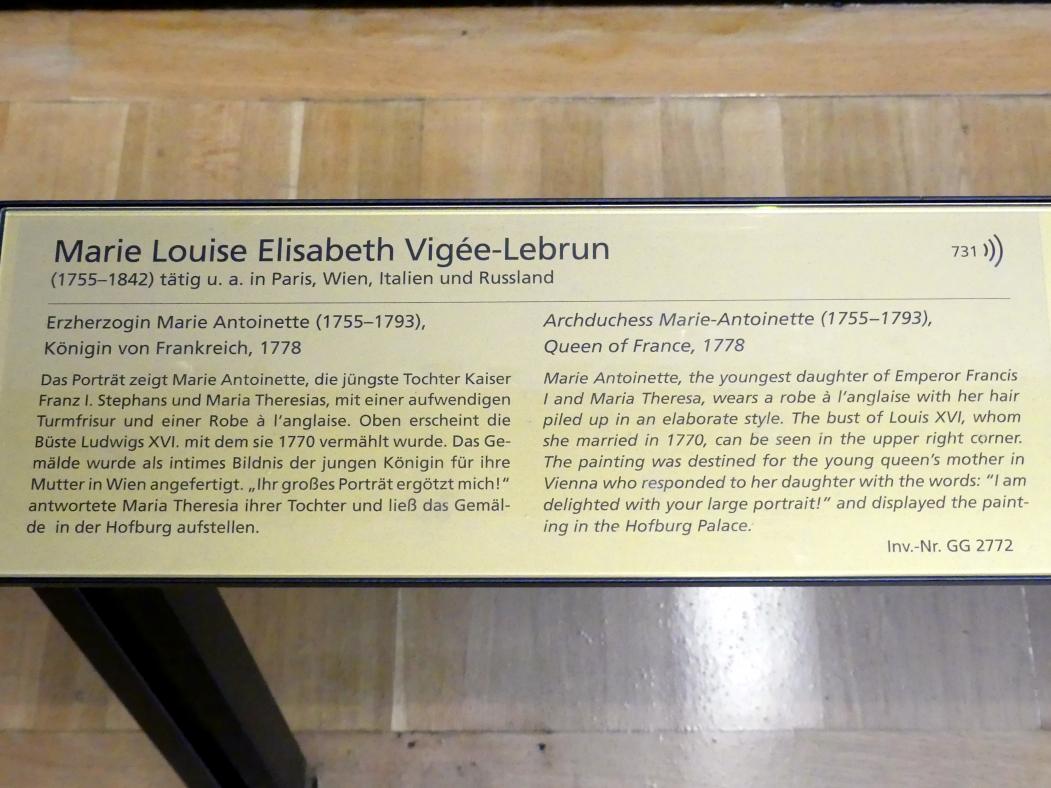 Élisabeth Vigée-Lebrun (1778–1810), Erzherzogin Marie Antoinette (1755-1793), Königin von Frankreich, Wien, Kunsthistorisches Museum, Saal VII, 1778, Bild 2/2