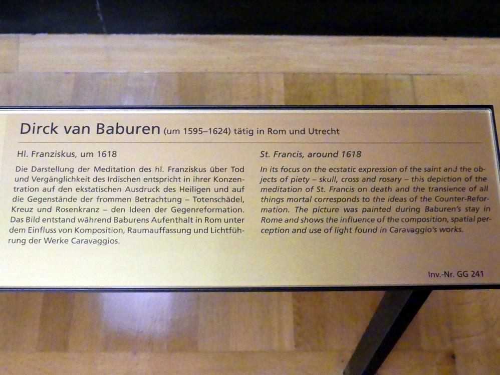 Dirck van Baburen (1617–1623), Hl. Franziskus, Wien, Kunsthistorisches Museum, Saal V, um 1618, Bild 2/2